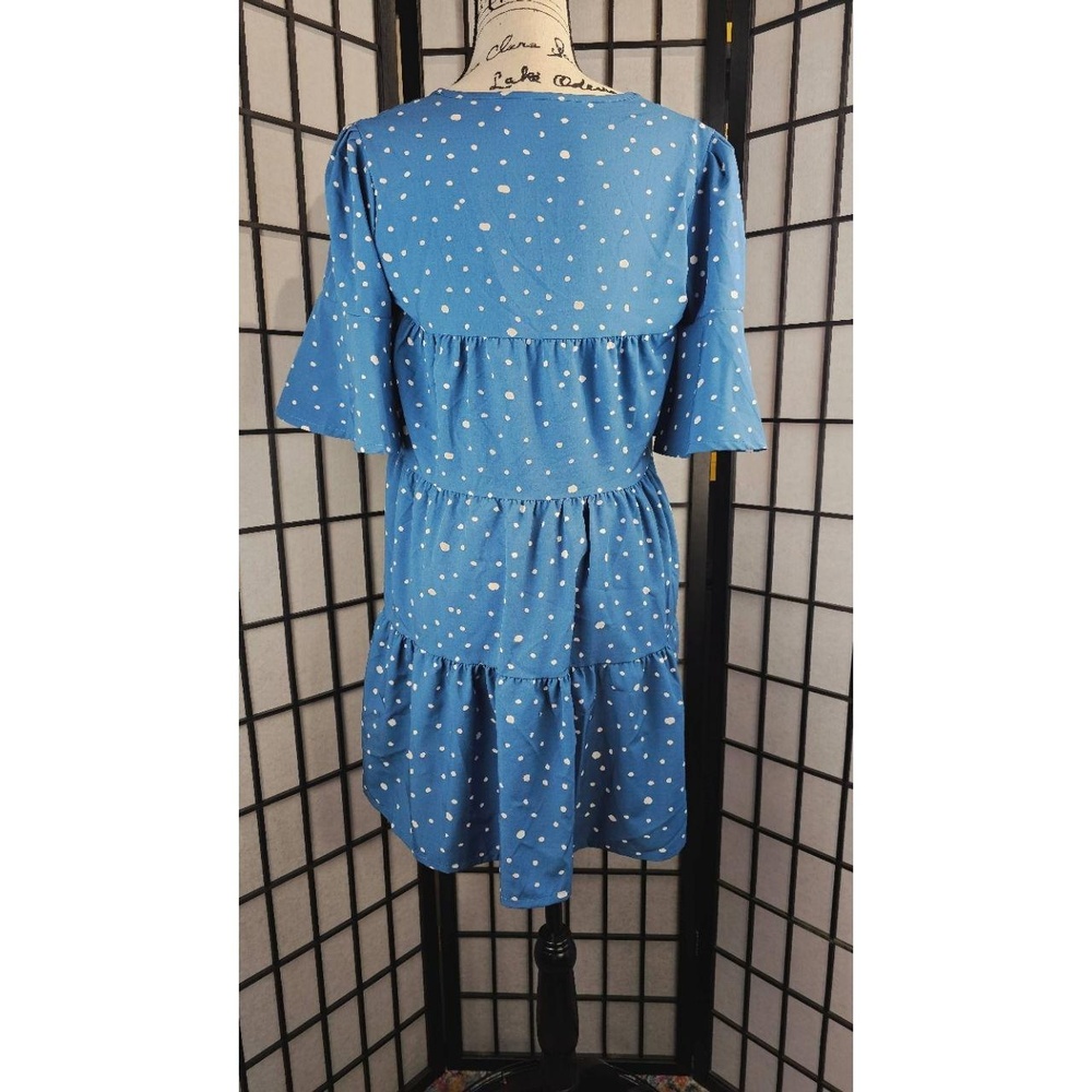 Blue Aline Polka Dot 3/4 Sleeve Dress Women Medium - Picture 4 of 4